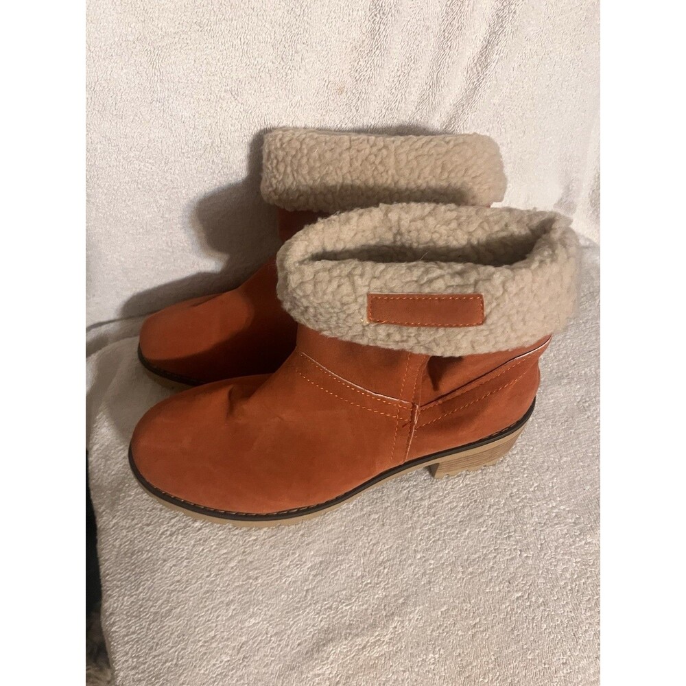 Burnt Orange Faux Suede Sherpa-lined Ankle Boots Size 10.5